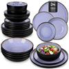vancasso AMBER Servizio Piatti 24 Pezzi per 6 Persone in Gres Moderni - 6 Piatti Piani, 6 da Dessert, 6 Fondi e 6 Ciotole Cereali - Adatto per Lavastoviglie e Microonde - Smalto Viola