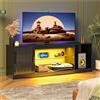 Bestier Mobile TV per TV da 65 pollici,Centro di intrattenimento LED da gioco con supporto scanalato lucido per PS5,Xbox, Console TV con ripiani in vetro regolabili,Nero lucido