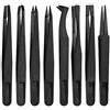 MMOBIEL Set pinzette di precisione in plastica anti-statica, multifunzione, pinzetta a punta piatta obliqua, pinzetta a punta curva colore nero, 8 pezzi
