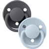 Bibs - Ciuccio De Lux Rotondo Silicone Ferro/Baby Blu 0-36 m Taglia Unica Confezione 2 Pezzi