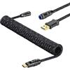 MAMBASNAKE C05 Cavo USB C a Spirale per Tastiera da Gioco, Nylon Braided, USB-A to USB-C, Cavo per Tastiera Meccanica a Doppia Manica, Connettore Aviazione Metallo CNC Staccabile, 4.92ft - Nero