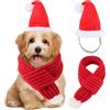 QKURT Set di Natale per Animali Domestici, Cappello di Babbo Natale 3D ed Elegante Sciarpa Lavorata a Maglia, Costume Natalizio Regolabile per Cani e Gatti di Piccola, Media e Grande Taglia