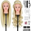 TwoWin 51 cm Testina Parrucchiere con Capelli 80% Naturali | 20 inch Testa per parrucchieri, Manichino per Formazione Acconciature con Morsetto e Kit Extension (Oro Chiaro)