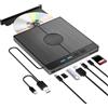 Yaeonku Lettore masterizzatore CD/DVD esterno 7 in 1,USB 3.0 Type C CD/DVD +/-RW masterizzatore DVD con lettore di schede SD/TF, cavo USB integrato sottile per Windows 11/10/8/7/XP Vista Linux Mac OS