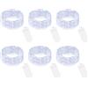 btfarm 6 pezzi di luci a LED con batteria piccola, 2 m, 20 LED, filo argentato, funzionamento a batteria, micro filo, impermeabile, per Natale, matrimoni, feste, illuminazione decorativa, bianco