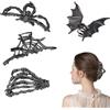 ESYFOR Fermagli per Capelli Halloween,ESYFOR 4 Pezzi Fermaglio per Capelli Metallo Antiscivolo Confortevole Ragnatela Mano Del Teschio Horror Stile Gotico Mollette per Capelli per Feste di Halloween e Cospla