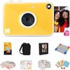 KODAK Printomatic+ Fotocamera Istantanea 10MP Confezione Regalo con Custodia, Zink 2x3" 20pz, Album, Adesivi e Pennarelli - Giallo