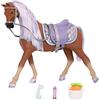 Glitter Girls - Céleste - Cavallo Morgan da 36 cm - Accessori per l'equitazione e carote - Criniera viola, manto marrone, zoccoli scintillanti - Cibo e accessori per la cura del corpo - 3 anni +
