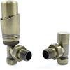 Hot Flow - Coppia di valvole termostatiche per termosifoni angolate in ottone antico, TRV moderne con corpo angolato e un blocco di sicurezza per un controllo rapido e facile della temperatura