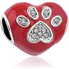 FGT Ciondolo a forma di cuore Dog Mom Love con stampa di zampa di animale, compatibile con braccialetti Pandora, per donne, ragazze, famiglia, festa della mamma, San Valentino, compleanno, Natale, 1 cm