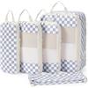 Narwey Organizer Valigia 5 Pezzi Packing Cubes Compression, Organizer Valigia Viaggio Compressione Salvaspazio, Organizer Viaggio Accessori Utili per Vestiti Scarpe (Scacchiera Blu Grigiastro)