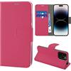 N NEWTOP Cover Compatibile con iPhone 16 PRO MAX, HQ Lateral Custodia Libro Flip Chiusura Magnetica Portafoglio Simil Pelle Stand Protezione Completa Case TPU Anti Urto Guscio Base Porta (Fucsia)