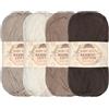 BambooMN JubileeYarn, Filato di cotone e bambù Baby Soft, 4 matasse, 50 g/matassa, sfumature di marrone