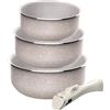San Ignacio Set di 3 pentole Ø16Ø18Ø20 cm in alluminio pressato con rivestimento ILAG + manico estraibile Click&Cook, adatto a induzione, antiaderenti, senza PFOA, lavabile in lavastoviglie e forno