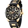 LIGE Orologio Uomo da Polso Elegante Vintage Analogico Classico Quarzo Watch Cronografo 3ATM Wrist Watches for Men all'Acqua Cinturino in Silicone Blu Lancette Luminose Data Orologi,Oro e Nero