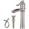 BWE Rubinetto per lavabo in nichel spazzolato Bocca a cascata Corpo alto Foro singolo con montaggio di scarico pop-up in ottone senza troppopieno Bagno Lavabo Rubinetti commerciali