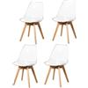 GrandCA HOME Set di sedie da pranzo con 4 pezzi, set di sedie trasparenti con 4 pezzi, materiale PP ecologico, cuscini in poliuretano (bianco PU, 4)