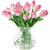 JUSTOYOU Mazzo da 20 tulipani artificiali in lattice dall'effetto realistico, fiori finti da bouquet per matrimonio, casa, giardino, decorazioni, rosa