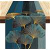 LRartdeco Runner da Tavolo Blu Runner Tavola retrò Legno Striscia Texture Ginkgo Foglie Motivo per Il Tavolo per Festa Cucina Tavolo da Pranzo Decor, 33x183 cm