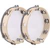 FWEEK Set di 2 Tamburelli a Mano, Tamburelli a Percussione da 8 Pollici, Tamburelli in Legno, Strumenti a Mano Ideali per Feste, KTV, Lezioni di Musica e Giochi