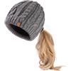 TOP-EX Grigio misto lana merino disordinato panino alto foro coda di cavallo cappello beanie per grande testa grande donna caldo inverno berretto foderato in pile accogliente teschio ragazze, Grigio (pony),