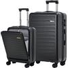 TydeCkare Set di Valigie da 2 pezzi 55/76 cm Trolley da Viaggio, 55 cm con Tasca Frontale, Bagaglio Rigido Leggero in ABS + PC, con Lucchetto TSA e 4 Ruote, Cerniera YKK, Nero