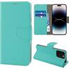 N NEWTOP Cover Compatibile con iPhone 16 PRO MAX, HQ Lateral Custodia Libro Flip Chiusura Magnetica Portafoglio Simil Pelle Stand Protezione Completa Case TPU Anti Urto Guscio Base Porta (Turchese)