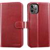 Lensun Custodia in Vera Pelle per iPhone 11 Pro, Cover [RFID Blocking] Libro con Portafoglio Chiusura Magnetica Flip Custodie Cuoio per Telefono iPhone 11 Pro - Vino Rosso