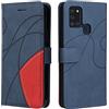 Fatcatparadise Cover per Samsung Galaxy A21S, Flip Caso in PU Pelle Case Cover Libro Portafoglio Protettiva Custodia con TPU Sottile Antiurto,[Kickstand][Slot per Schede][Chiusura Magnetica] (Blu)