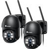 Ctronics 2K Telecamera Wi-fi Esterno con Visione Notturna a Colori, PTZ Videocamera di Sorveglianza Pan 355° e Tilt 90°, Auto Tracking Movimento Rilevazione, Audio Bidirezionale IP66 (2 pcs) (nero)