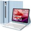 WAVATA Tastiera per Lenovo Tab P12 2023 12.7, Custodia Tastiera per Lenovo Tab P12 2023 Bluetooth Magnetica Staccabile Cover con Tastiera QWERTY Layout, Blu