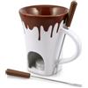 Swissmar Nostalgia F12064 Set di 4 tazze per fonduta di cioccolato, ceramica/acciaio inossidabile, bianco/marrone, 120 ml, candela riscaldata, lavabile in lavastoviglie, confezione regalo