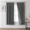 Joydeco Tende oscuranti al 100% in lino con nastro arricciato, set da 2 pezzi, altezza 175 x 140 cm, colore grigio, protezione dal freddo, opache, protezione acustica, ideali per il soggiorno