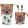 Oh My Pop! Capybara-Astuccio Cute + Penna a 10 Colori + Penna Gel Cancellabile, Multicolore, 11,5 x 17 cm