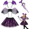 DiULi Costume Pipistrello Halloween Bambine, 4Pz Tutù Halloween Pipistrello con Ali e Copricapo e Bacchetta Magica, Costume da Pipistrello per Ragazze per Feste, Cosplay e Carnevale