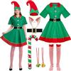Moerstar Vestito Elfo Bambina Donna, Set Costume Elfo Natale con Cappello Orecchie Cintura Calzini Bastone, Vestito Natale Bambina per Feste Cosplay (Donna, M)