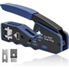 Dozylive Pinza Crimpatrice RJ45 Passante Professionale per Cat8 Cat7 Cat6a Cat6 Cat5e 3in1 Multifunzione Crimpatrice di Rete Ethernet con Spelafili e Trancia Cavi con Lame Intercambiabili e Sicurezza a Blocco