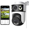 Reobiux 2K Telecamera Wi-Fi Esterno con Doppia Lente, 360° PTZ Videocamera Sorveglianza Esterno, Colori Visione Notturna, Tracciamento Automatico del Movimento, Registrazione 24/7, IP66