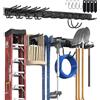 3-H Portautensili per garage, 160 cm, regolabili, 11 ganci da parete per garage e 4 ganci a S, per attrezzi da giardino, per cantina, attrezzature da sci, scopa, rastrello, nero