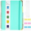 JIANTA Quaderno A4, Taccuino a Spirale Rilegato a Filo, 160 Fogli/320 Pagine con 5 Scomparti, Divisori Rimovibili, Righello, Copertina rigida, 100gsm, 21,5 x 27,9cm, Blu