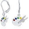 Bling Jewelry Orecchini A Pendente Con Pennello Da Pittore Che Disegna Una Tavolozza Di Colori Smaltati Per Donne Artiste Del Futuro In Argento Sterling .925 Ideali Per Donne Insegnanti D'Arte Adolescenti O Adulte