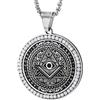 COOLSTEELANDBEYOND Cerchio Ciondolo Occhio Onniveggente di Dio Dentro Triangolo Piramide, Argento Nero con Zirconi, Uomo Collana