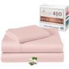 Pizuna Linens Pizuna Set Lenzuola letto singolo Cotone 90x200cm Rosa 400fili trama sateen | Set lenzuola Singolo 100% cotone a fiocco lungo, 90x200 cm, colore Rosa Chiaro, 400 fili - angoli, sopra, 1 federa