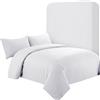 AR Ware Set copripiumino super king size a righe satinate, 4 pezzi, bianco, morbido, stile hotel, con 2 federe e 1 lenzuolo con angoli