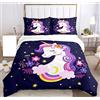 SHUAIG Copripiumino Unicorno,3D set di biancheria da letto per bambini con motivo di Unicorno e copripiumino, per bambini, ragazzi, adolescenti. (U1, 135x200cm)