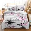 CXYXHW Set di Biancheria da Letto Sakura, Set Copripiumino Giapponese in Stile Pittura a Inchiostro, Set 3 Pezzi in Microfibra per Bambini, Copripiumini con 2 Federe (Ciliegio 4, 200 x 200 cm)