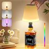 Ledronix Lampada Bottiglia LED da Tavolo Senza Fili, Tappo Lampada per Bottiglia Ricaricabile USB-C, Touch Dimmerabile a 3 Colori e 9 RGB, Abat Jour da Comodino, IP54, per Ristorante, Terrazza,Salotti