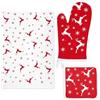 Excelsa Nordic Christmas Set Cucina Natalizio, Guanto Forno, Presina e Canovaccio in Cotone, Bianco e Rosso con Renne e Fiocchi di Neve, 3 Pezzi