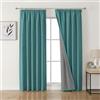 Joydeco Tende oscuranti al 100% in lino con nastro arricciato, set da 2 pezzi, altezza 245 x 140 cm, colore verde, protezione dal freddo, opache, protezione acustica, ideali per il soggiorno