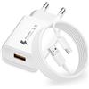 Poutek Caricatore USB 18W con Cavo Type-C 2M per Samsung Galaxy A15/A53/A13/A14/A12/S10/S9/S8/A32/A21S/A04S/A53/S23/S22/S21,Xiaomi,iPhone 15 16 17, QC3.0 Presa USB Alimentatore USBC Rapido Caricabatterie